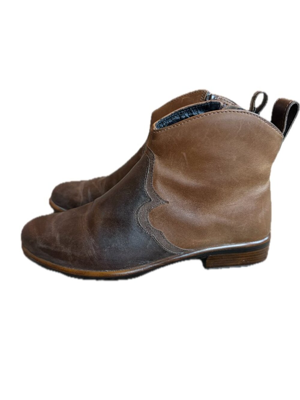 Naot Tan Brown Two Tone Western Ankle Boots Leather Scalloped Size 6.5 Women's